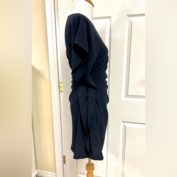 Authentic PRADA Silk Side ruched ruffle asymmetric mini navy dress womens size 4 - Picture 5 of 9